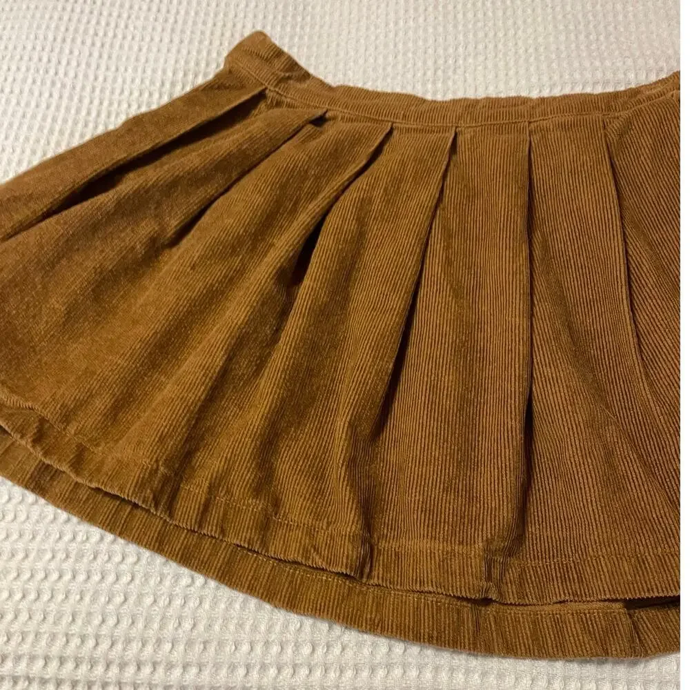 Forever 21 Y2K Boho Brown Corduroy Classic Mini Pleated Skater Skirt Size XL